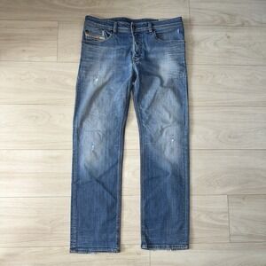Diesel Waykee Jeans Mens 32x30 Blue Stretch Denim Straight Leg Button Fly Pants